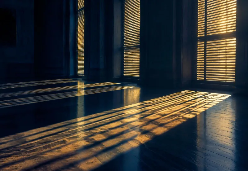 Window light falling across a dark floor in an empty room